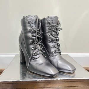 Sigerson Morrison Women’s Valora Silver Pewter Leather Studded Ankle Boots